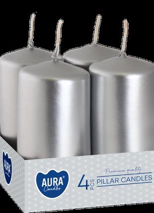 Набір свічок 4 шт. циліндр Bispol AURA Candles Срібний металік...