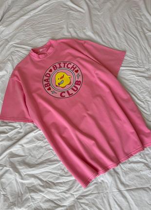 Яркая летняя футболка с качественным накатом розовый