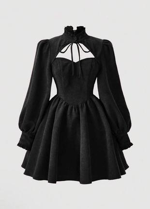 Невероятно крутое вельветовое платье с пышной юбкой черный
