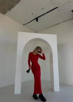 Трикотажное платье макси по спине завязки в области талии красный
