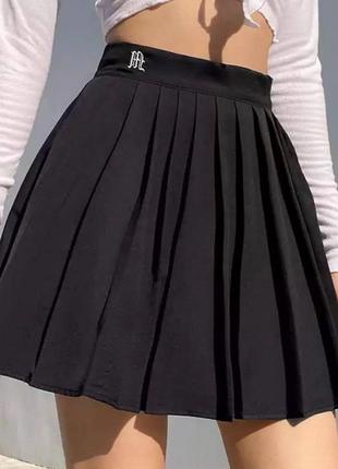 Плиссированная мини юбка с шортиками черный