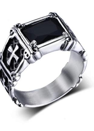 Мужское перстень печатка с крестом и черным камнем, винтажное ...