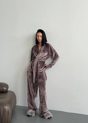 Женская пижама двойка плюш велюр цвет мокко р.42/44 452518