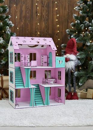 Кукольный домик розовый с мебелью 66х52х26 см Код/Артикул 176 ...