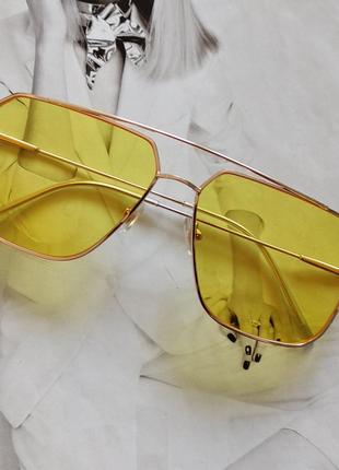 Уценка Квадратные очки авиаторы в тонкой оправе Желтый (6635-0)