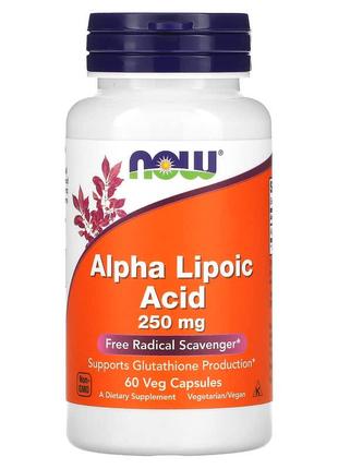 Альфа-ліпоєва кислота 250 мг Now Foods Alpha Lipoic Acid для в...