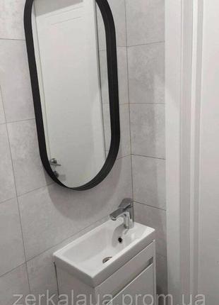 Овальне дзеркало в металевій рамі, овал чорний у ванну 80х40, ...