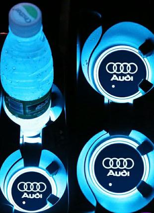 Подсветка подстаканника RGB в авто с логотипом автомобиля AUDI...