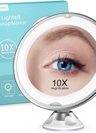 BEAUTURAL 10-кратное увеличительное зеркало для макияжа с мощн...