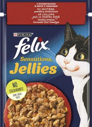 Влажный корм для котов Purina Felix Sensations Jellies с говяд...
