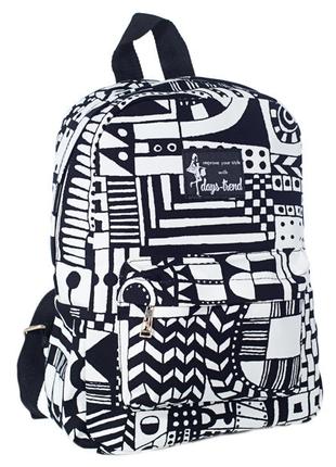 Молодежный, женский рюкзак черно-белый с абстрактным рисунком ...
