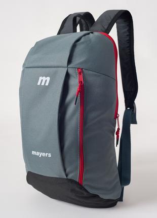 Спортивный детский прочный серый рюкзак с черным дном и красно...