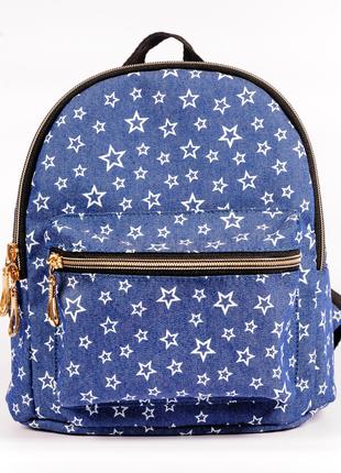 Детский небольшой джинсовый синий рюкзак со звёздами на каждый...