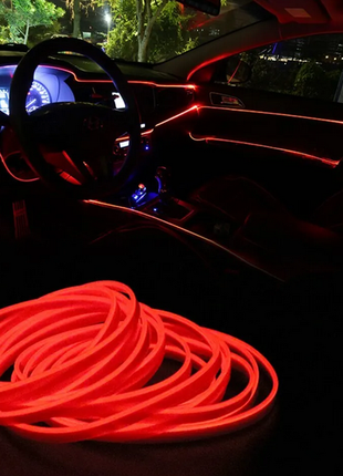 Неоновая нить для подсветки салона автомобиля / 3 метра красная