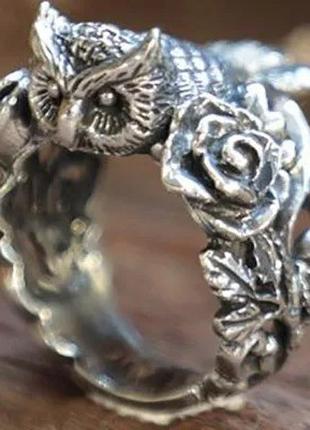 Кольцо женское ручной работы дизайнерское Ретро Сова Филин с р...