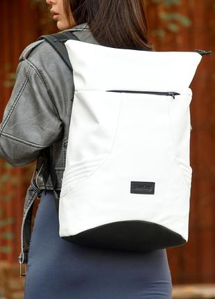 Женский городской рюкзак ROLLTOP X белый из эко кожи с отделен...