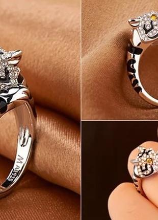 Кольцо перстень в виде тигра с желтыми камнями глазами знак зо...