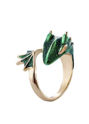 Кольцо дракон перстень в виде Древнего дракона зеленый золотис...