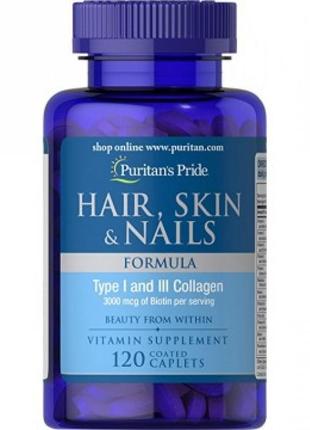 Hair Skin and Nails Formula Type 1 and 3 Collagen - 60 caps