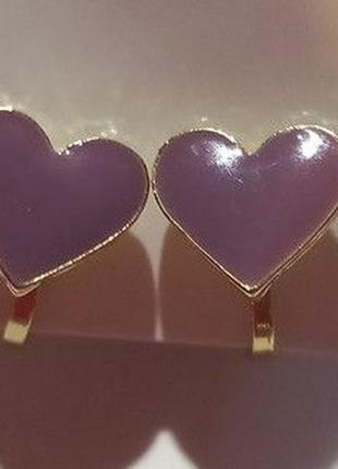 Клипсы (без прокола) фиолетовые сердце металл эмаль