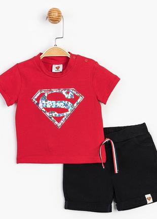 Костюм (футболка, шорты) «Superman 9-12 мес, 74-80 см, черно-к...