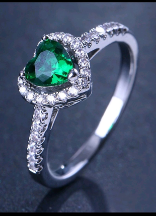 Кольцо Пандора с зеленым сердечком,17 размер
