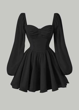 Крутое платье с пышной юбкой+красивая драппировка по груди черный