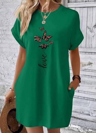 Трикотажное мини платье свободного кроя с накатом зеленый