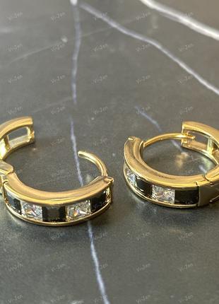 Женские серьги-кольца (конго) Xuping с камнями и позолоченные 18К