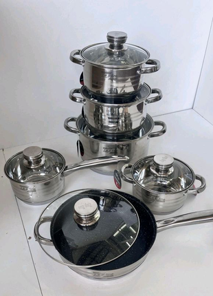 Набор посуды из нержавеющей стали с фритюрницей ( 18 предметов )
