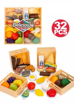 Продукты игрушечные 32 предмета (фрукты, овощи, фаст-фуд, слад...