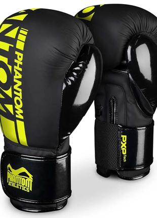 Рукавиці боксерські Phantom APEX Elastic, Black/Neon Yellow 12...
