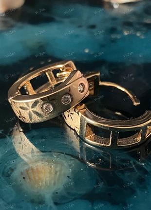 Женские серьги-кольца Xuping позолота 18К с камнями позолоченные