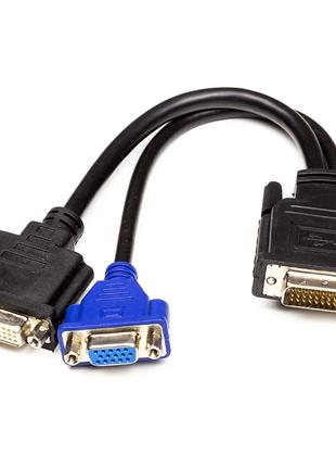 Перехідник PowerPlant DVI-I (M) - DVI-D (F) + VGA (F), 0.3 м