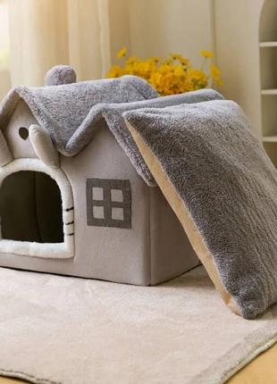 Будинок (лежанка) для котів і маленьких собак із м'якою подушкою
