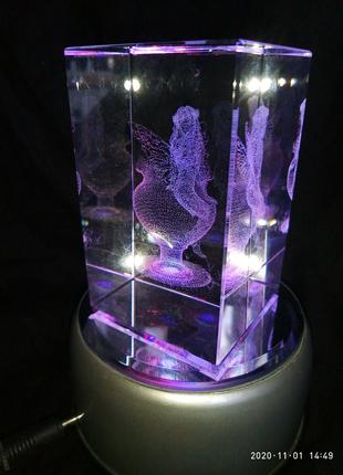 Сувенирный куб из стекла с 3D изображением и подсветкой