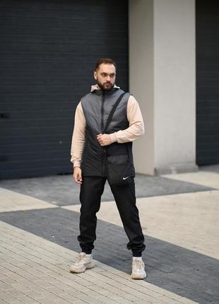 Комплект чоловічий "Clip" Nike: жилетка сіро-чорна + штани "Pr...