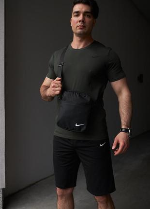 Комплект футболка хакі Nike+ Шорты чорні + Барсетка