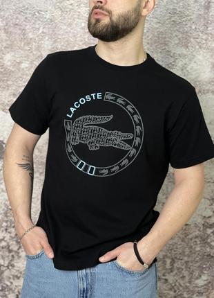 Футболка Lacoste чорна (лого з блакитним)