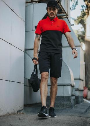 Комплект Nike КЕПКА + поло червоно-чорний та шорти + Барсетка