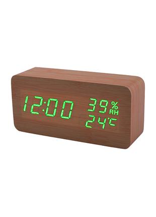Часы сетевые VST 862S-4, температура и влажность, коричневое д...