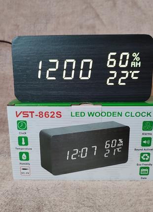 Электронные настольные часы VST-862S-6 черный корпус с белой п...