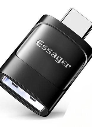Адаптер перехідник OTG ESSAGER USB Female to Type-C Male Black...