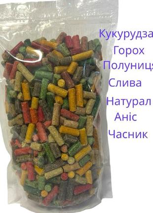 Пеллетс MIX гранулы кукуруза, анис, слива, горох, чеснок, маку...