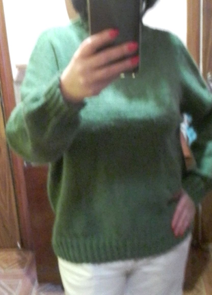 В'язаний жіночий светр, мериносовий светр, светр оверсайз, зелени