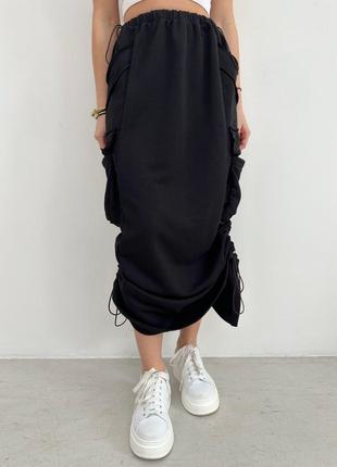 Черная юбка с карманами Юбка-карго с карманами черная длинная