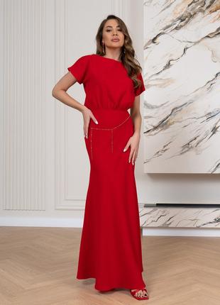 Красное платье макси длины, размер S
