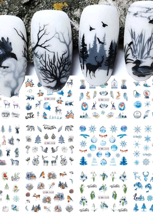 Слайдеры для ногтей/дизайн ногтей зима/животные/птицы