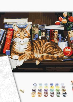 Картина по номерам "Кот на книжной полке", "BS4142", 40x50 см