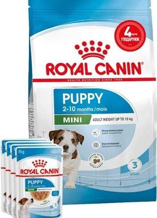 Корм для щенков Royal Canin MINI PUPPY 2 кг + 4 влажных паучей...